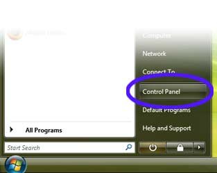 Select Control Panel from the start menu