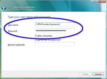 Setting up a username and password for the VPN connection
