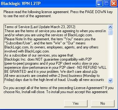 Virtual Private Network Connection License Agreement